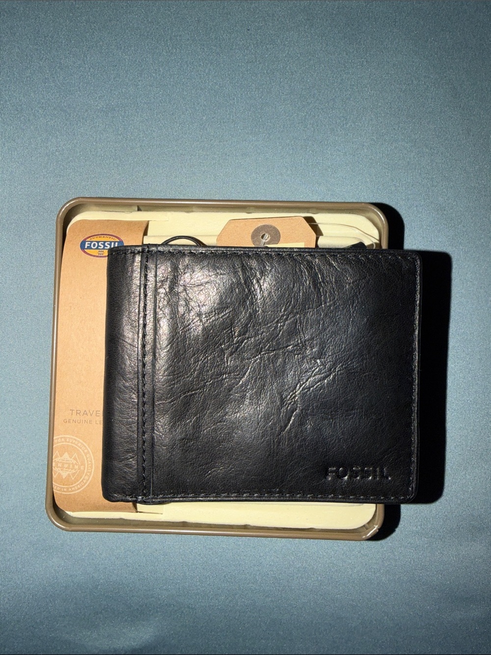 FOSSIL INGRAM Traveler Black Genuine Leather Trifold Wallet